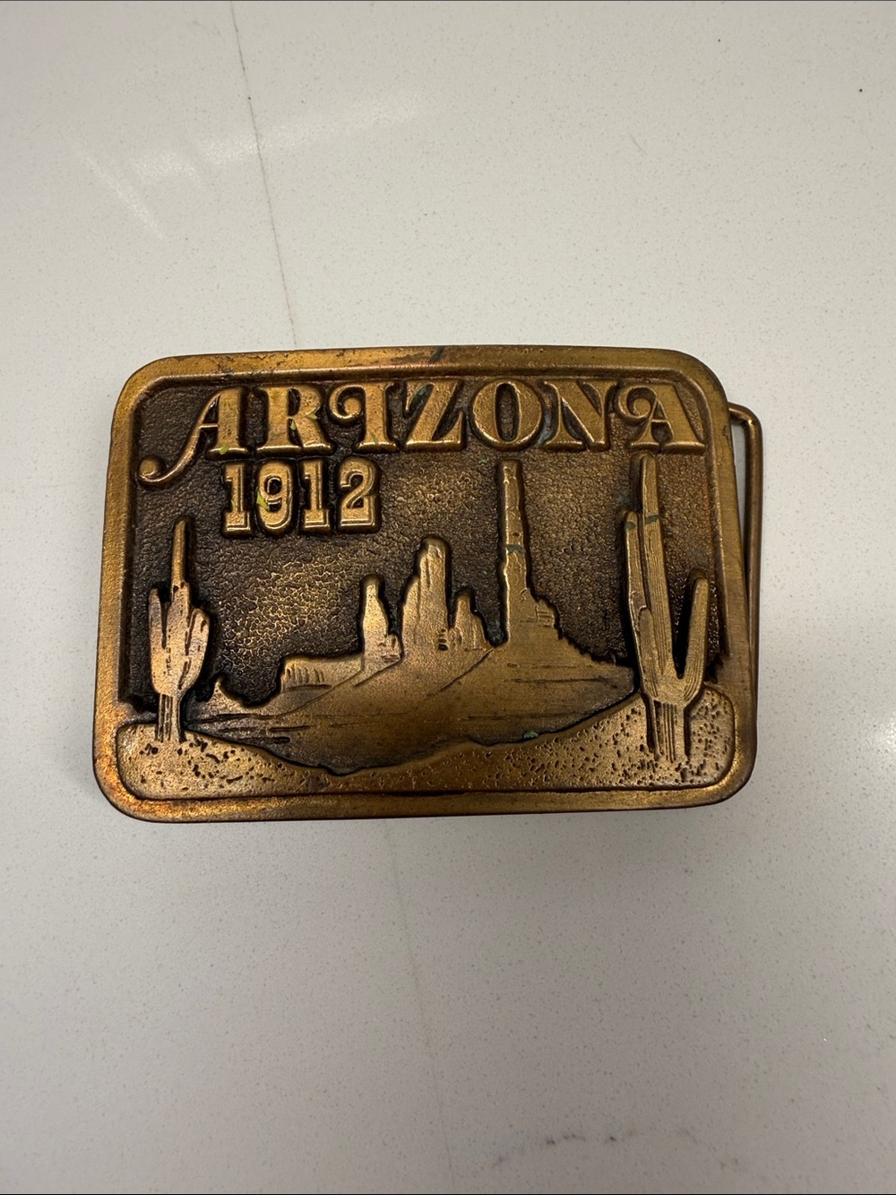 Vintage SOLID BRASS 1912 ARIZONA Belt Buckle Collectible 3" x 2"